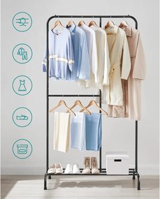 Ruhatartó, ruhaállvány állítható akasztórúddal, fekete