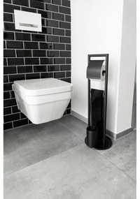 Fekete rozsdamentes acél WC-papír tartó állvány WC-kefével Ravina – Wenko