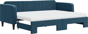 vidaXL kék kihúzható bársony heverő matraccal 80 x 200 cm