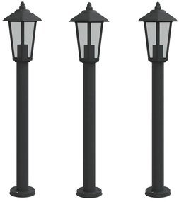 3 db fekete rozsdamentes acél kültéri állólámpa 80 cm