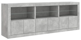 betonszürke tálalószekrény LED-világítással 181,5x37x67 cm