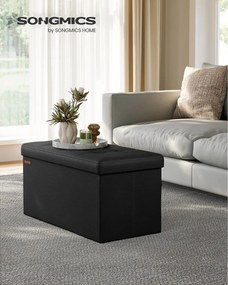 SONGMICS tárolós ülőke, összecsukható ülőpad, 38×76×38 cm, fekete