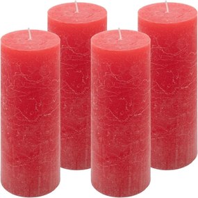 Rusztikus gyertya készlet 20 cm Ø 7,5 cm 4 db piros
