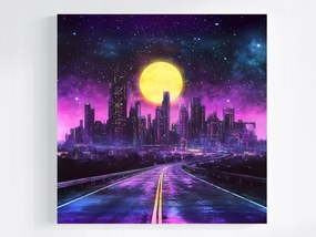 Vászonkép Canvas Cyberpunk Synthwave Város Felhőkarcolók Út 80x80