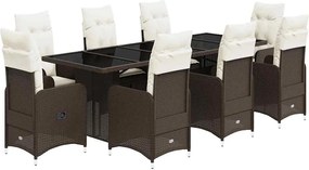 vidaXL 9 részes barna polyrattan kerti bisztrógarnitúra párnákkal