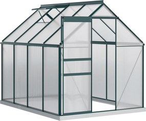 Outsunny Polikarbonát Kerti Üvegház 190x253x199cm, Nyitható Ablakkal és Csúszó Ajtóval, Alumínium Vázszerkezettel, Zöld | Aosom