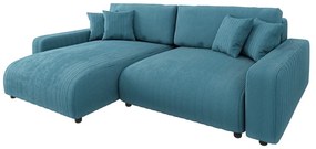 Türkiz kordbársony kinyitható sarokkanapé Sara – Ropez