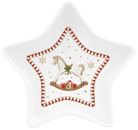 Karácsonyi porcelán csillag alakú tálka hintalovas díszdobozban Magie de Noel