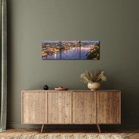 Pozsonyi éjszakai város képe folyóval (órával) (90x30 cm)