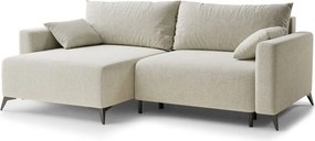 Krémszínű zsenília kinyitható-tárolóhelyes sarokkanapé (bal oldali-heverő résszel) Leon – Maison de Rêve