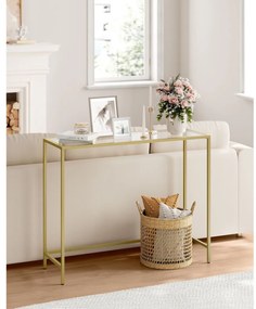 Konzolasztal edzett üveglappal, óarany 100x20x80cm