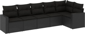 vidaXL 6 részes fekete polyrattan kerti ülőgarnitúra párnákkal