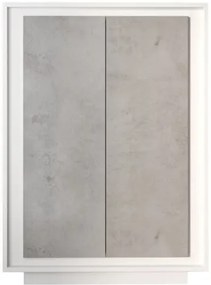 SKY 2.0 magas komód, 2 ajtóval, fehér matt lakkozott vázzal és betonhatású laminált előlapokkal
