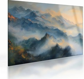 Üveg kép - Festett hegyi táj (70x50 cm)