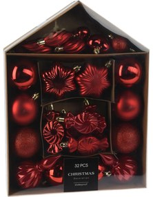 Festive karácsonyi dekorációs készlet piros, 32 db