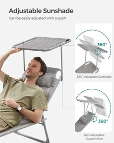 Összecsukható napozóágy napellenzővel 53 x 193 x 29,5 cm, 150 kg-ig terhelhető