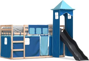 vidaXL kék emeletes ágy csúszdával és függönnyel 90 x 200 cm
