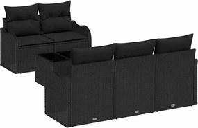 vidaXL Kerti Kanapé Szett 6 pcs Fekete Poli rattan és acél és üveg