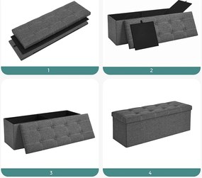 Puff, tároló pad összecsukható ülés ottomán 110x38x38 cm, sötétszürke