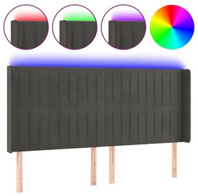 sötétszürke bársony LED-es fejtámla 163x16x118/128 cm