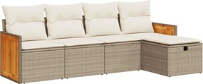 vidaXL 5 részes bézs polyrattan kerti ülőgarnitúra párnákkal