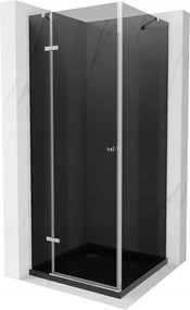Mexen Roma, zuhanykabin csuklós ajtóval 90 (ajtó) x 90 (fal) cm, 6mm szürke üveg, króm profil + vékony zuhanytálca fekete + króm szifon, 854-090-090-…