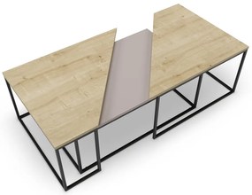 Dohányzóasztal szett tölgyfa dekoros asztallappal, 3 db-os 70x110 cm Titan – Marckeric