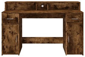 füstös tölgy színű szerelt fa íróasztal LED-ekkel 140x55x91 cm