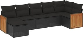 vidaXL 7 részes fekete polyrattan kerti ülőgarnitúra párnával