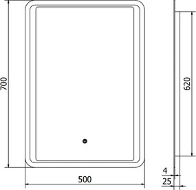 Mexen Zusa, LED fürdoszobai tükör háttérvilágítással 50x70 cm, 6000K, páramentes, 9808-050-070-611-00