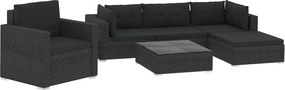 vidaXL 6 részes fekete polyrattan kerti ülőgarnitúra párnákkal