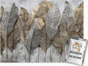 Fotótapéta Levelek Beton Arany Szürke Falra Hálószoba Nappali 250x175