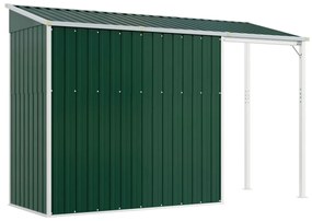 zöld kerti fészer meghosszabbított tetővel 277 x 110,5 x 181 cm
