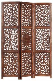 3 paneles barna kézzel faragott mangófa térelválasztó 120 x 165