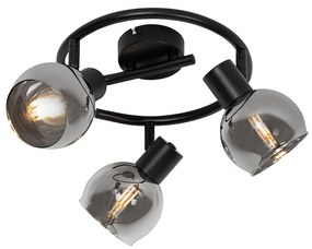 Art Deco mennyezeti lámpa fekete füstüveggel 3-lámpás kerek - Vidro