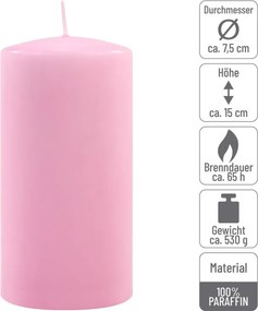 Gyertya készlet 15 cm Ø 7,5 cm  4 db rózsaszín