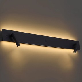 Modern fekete 2-lámpás fali lámpa LED-del, háttérvilágítással és USB-C-vel - Longly