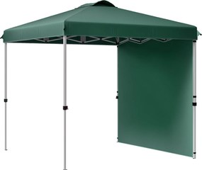 Outsunny Összecsukható Pavilon 2,5x2,5 m Kerti Naptető 1 Oldalfallal, Magasságállítás 3 Szinten, UV-ellenálló, Vízálló Zöld Pavilon Kültéri Kempingezé
