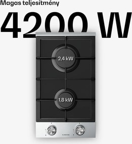 Klarstein Verosteel gázfőzőlap, 2 zónás, elektromos gyújtás, földgázzal és LPG-vel kompatibilis, 4200 W, 30cm