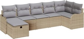 vidaXL Kanapé Szett párnával 7 pcs Beige és Világosszürke polirattan