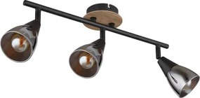 Globo 54311-3 Spotlámpa matt fekete fém, barna fa, füstszínű üveg, HxSzxM.: 420x100x195mm, nem tartozék: 3x E14 25W 230V