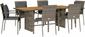 vidaXL 7 részes szürke polyrattan kerti étkezőgarnitúra párnával