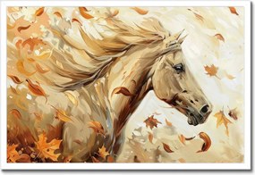 Poszter fehér keretben 60x40 Ló az őszi levelek között