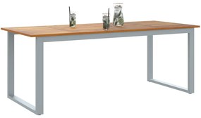 Kültéri Étkező Asztal Szürke 200x90x75 cm Acél és Tölgydeszkás