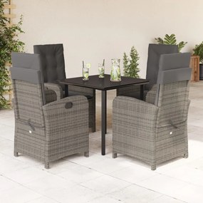 5 részes szürke polyrattan kerti étkezőgarnitúra párnával