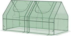Outsunny Kicsi Üvegház Kültéri Üvegház Kétrészes Ablakokkal és Acél Vázszerkezettel Paradicsom, Növények és Virágok Növesztéséhez 180x90x90 cm Zöld |