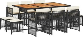 vidaXL 11 részes fekete polyrattan kerti étkezőgarnitúra párnákkal
