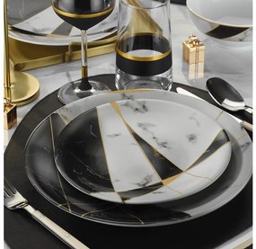 24 részes étkészlet fekete/fehér/arany/porcelán