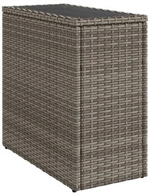 szürke polyrattan kerti kisasztal üveg lappal 58 x 27,5 x 55 cm