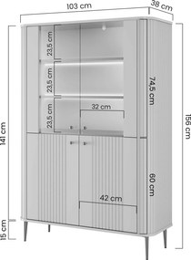 Vesper négyajtós vitrin 103 cm - kasmír / dió / fekete lábak